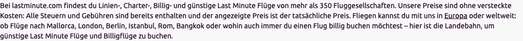 Werbetext auf lastminute.de: „Unsere Preise sind ohne versteckte Kosten"